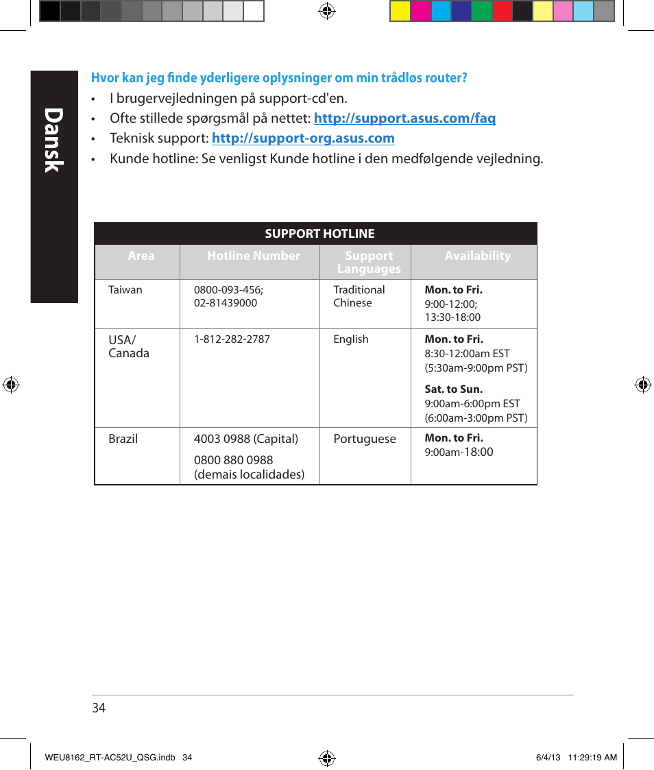 Dansk | Asus RT-AC52U User Manual | Page 31 / 178