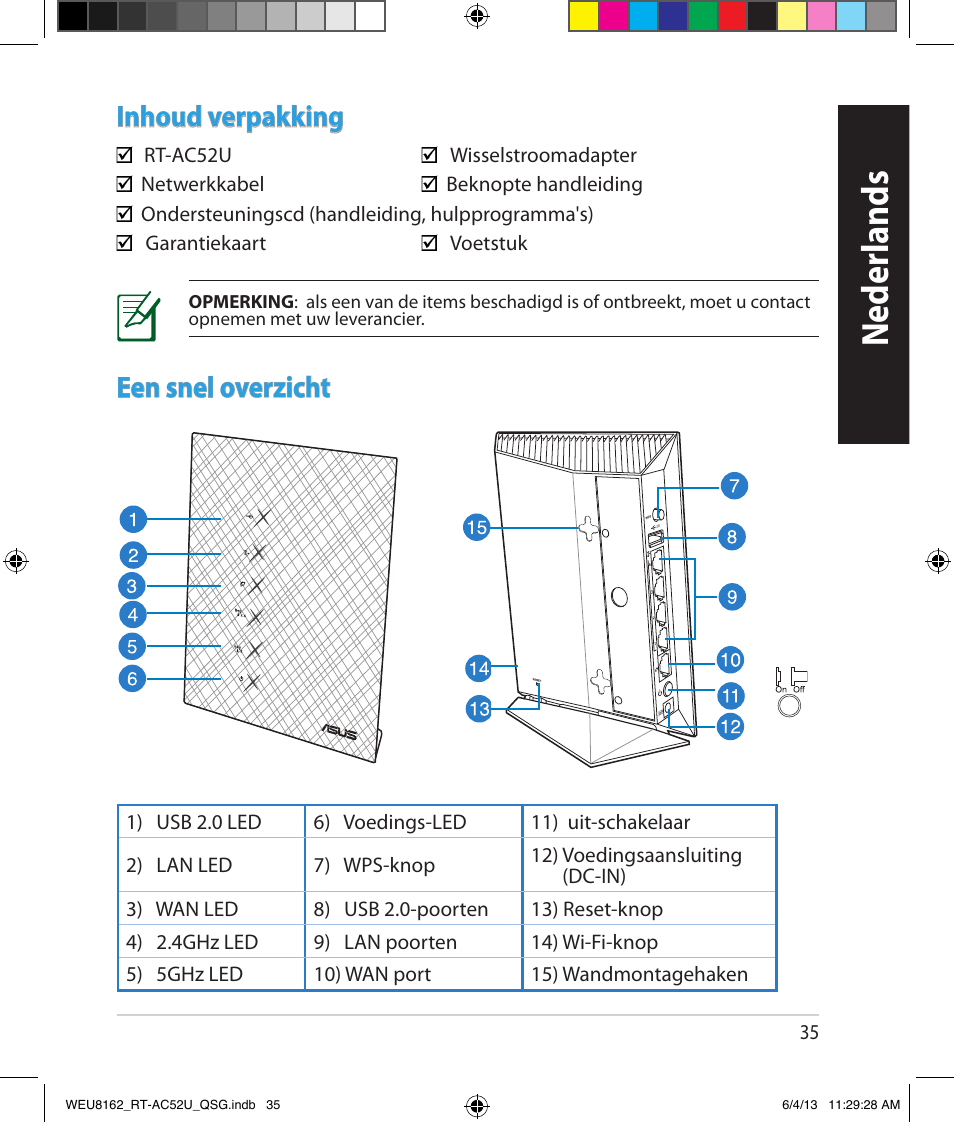 Neder lands, Inhoud verpakking, Een snel overzicht | Asus RT-AC52U User Manual | Page 32 / 178