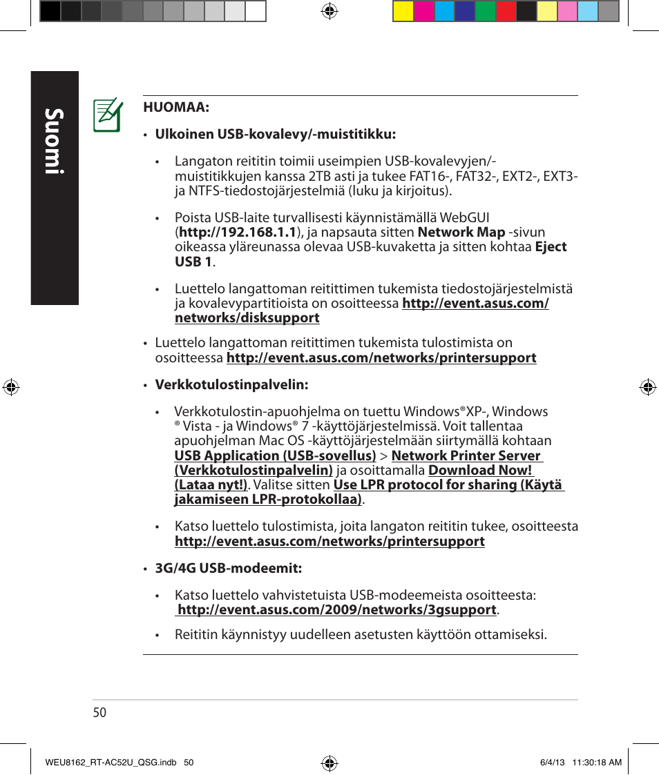 Suomi | Asus RT-AC52U User Manual | Page 47 / 178