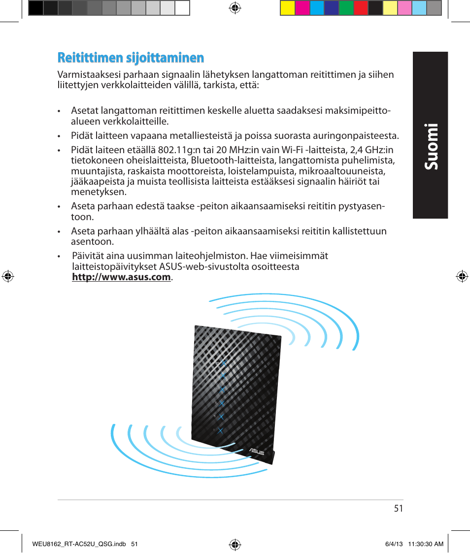 Suomi, Reitittimen sijoittaminen | Asus RT-AC52U User Manual | Page 48 / 178