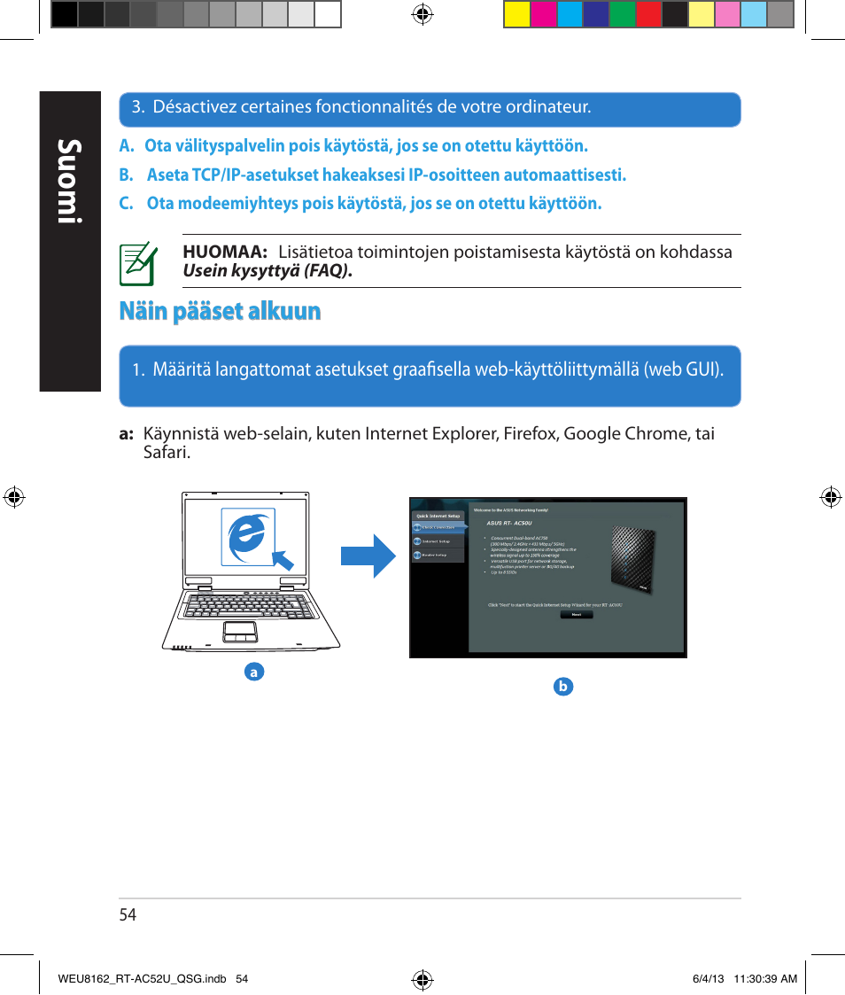 Suomi, Näin pääset alkuun | Asus RT-AC52U User Manual | Page 51 / 178