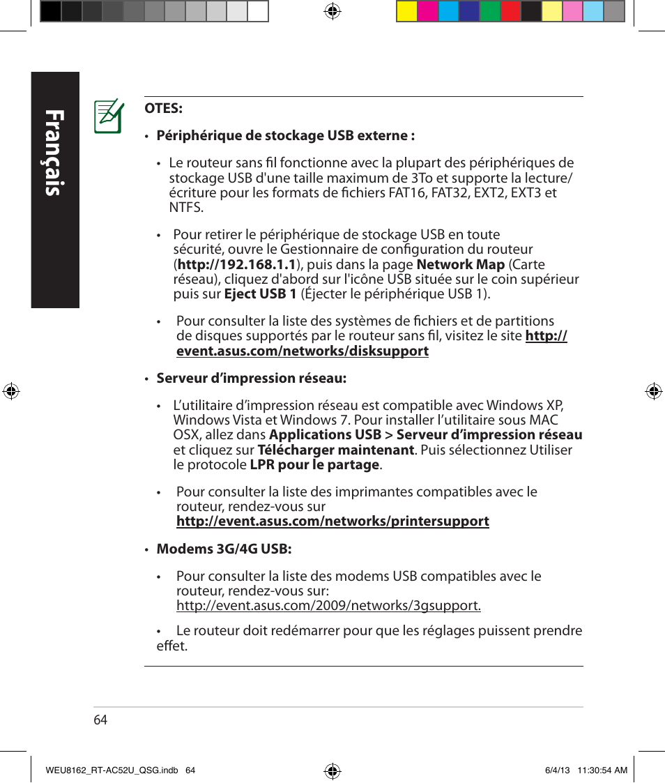 Franç ais | Asus RT-AC52U User Manual | Page 61 / 178