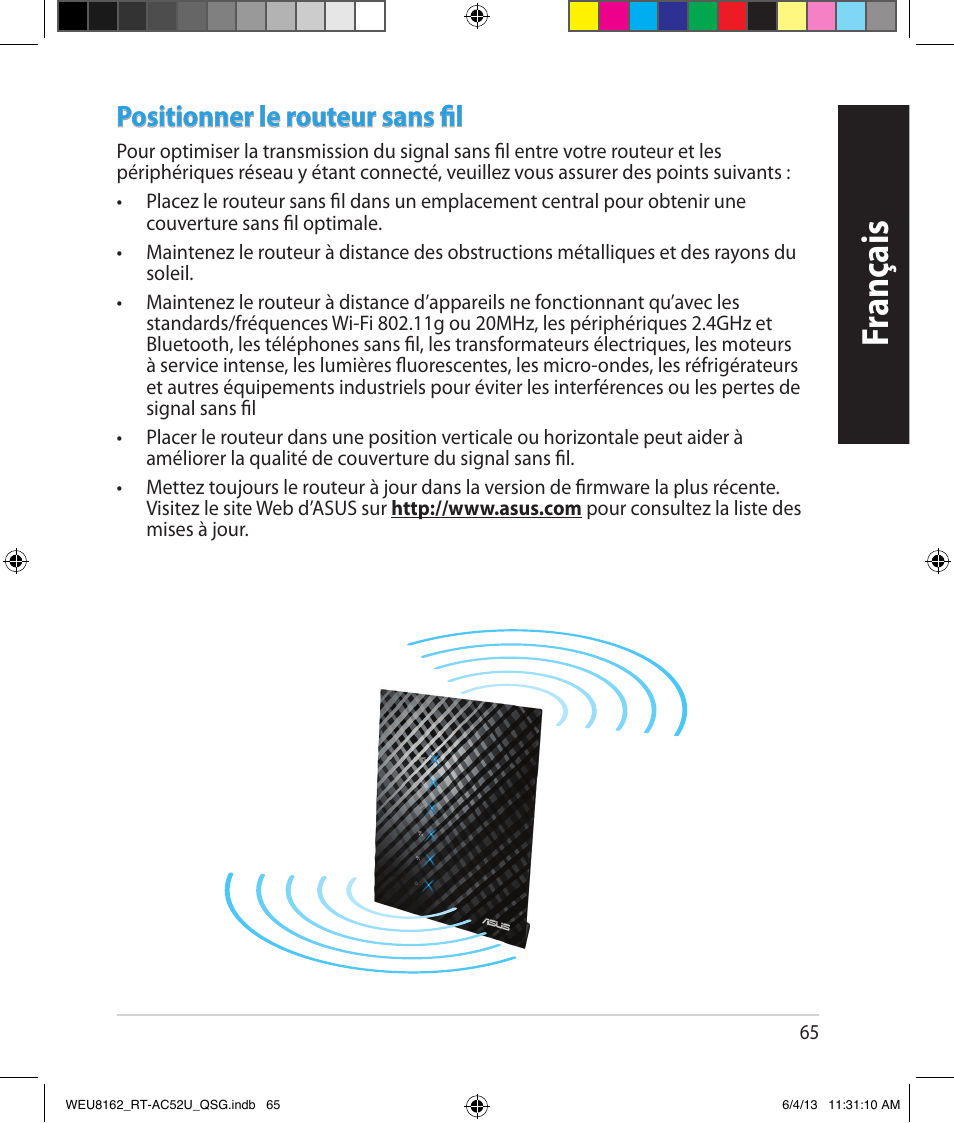 Fr anç ais, Positionner le routeur sans fil | Asus RT-AC52U User Manual | Page 62 / 178