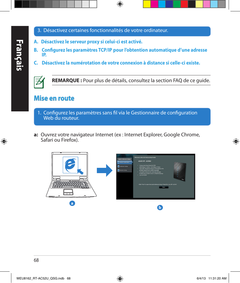 Franç ais, Mise en route | Asus RT-AC52U User Manual | Page 65 / 178