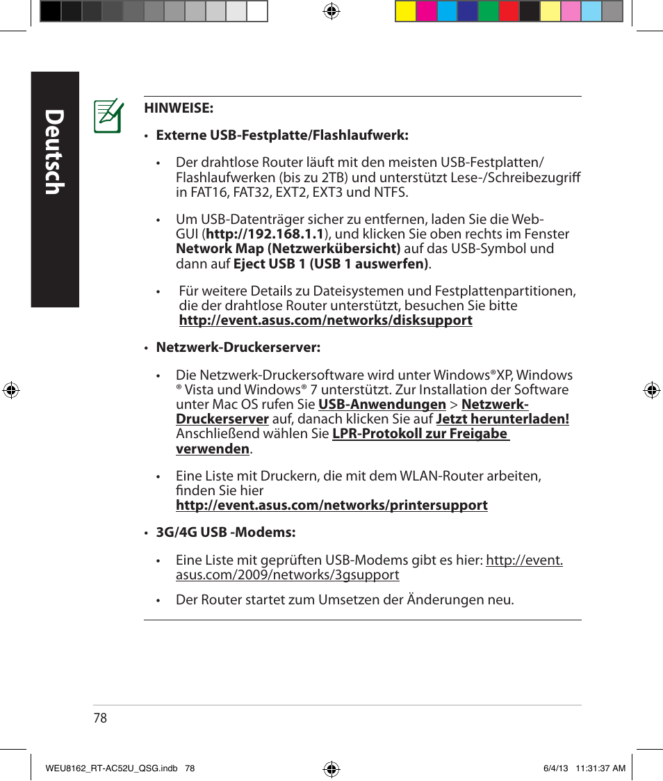 Deutsch | Asus RT-AC52U User Manual | Page 75 / 178