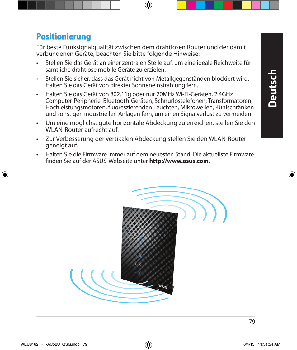 Deutsch, Positionierung | Asus RT-AC52U User Manual | Page 76 / 178