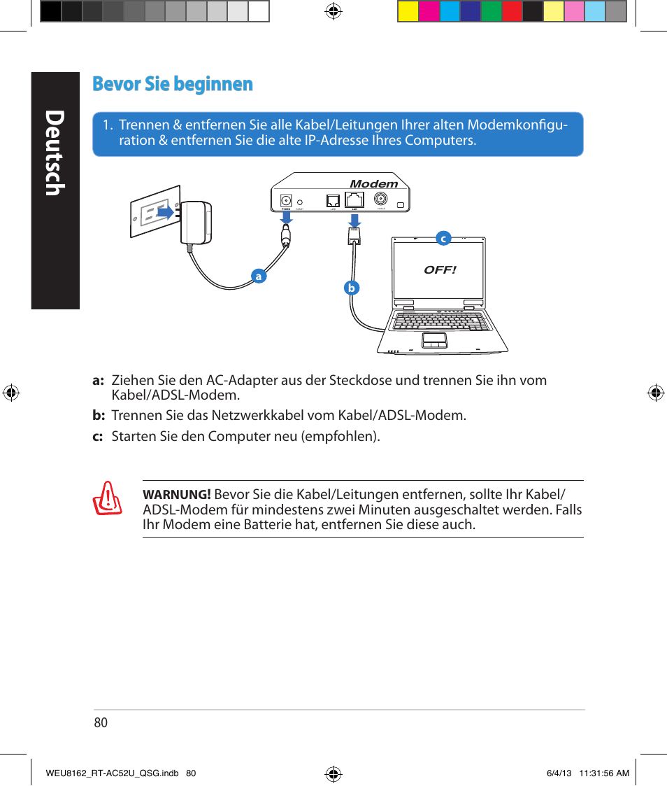 Deutsch, Bevor sie beginnen | Asus RT-AC52U User Manual | Page 77 / 178