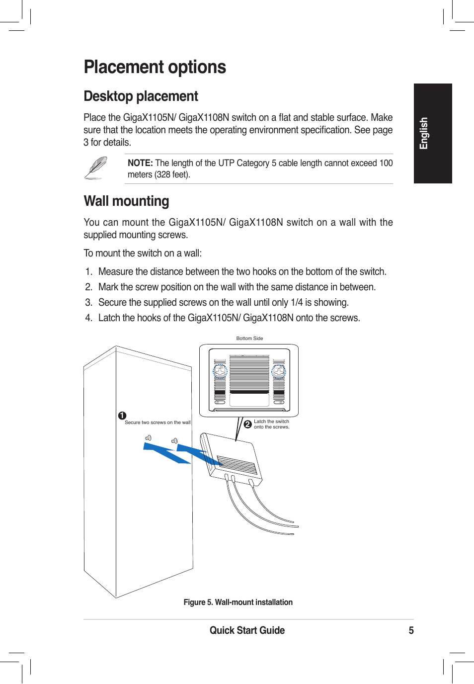 Placement options, Desktop placement, Wall mounting | Asus GigaX1105N User Manual | Page 6 / 41