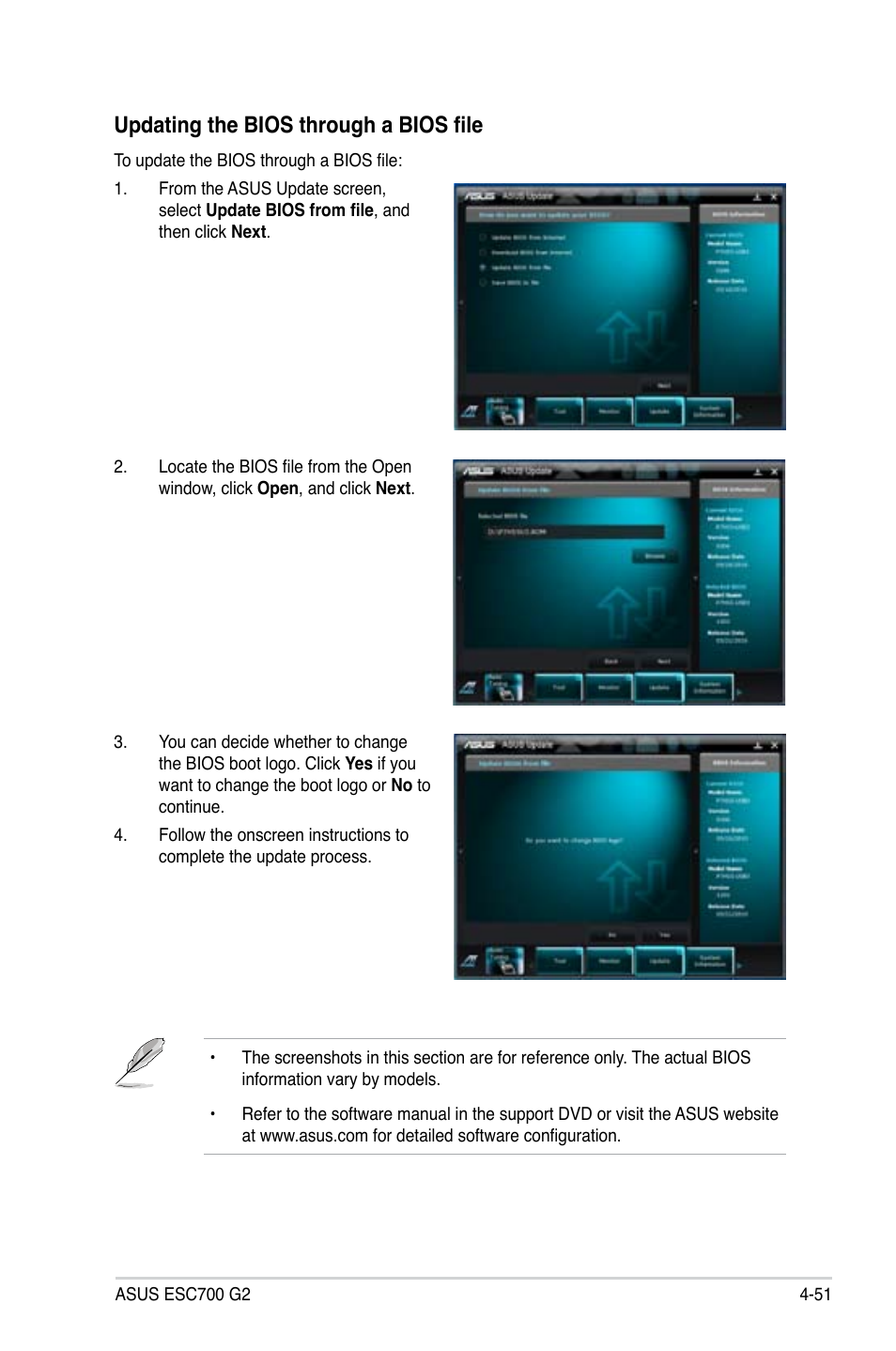 Updating the bios through a bios file | Asus ESC700 G2 User Manual | Page 125 / 166