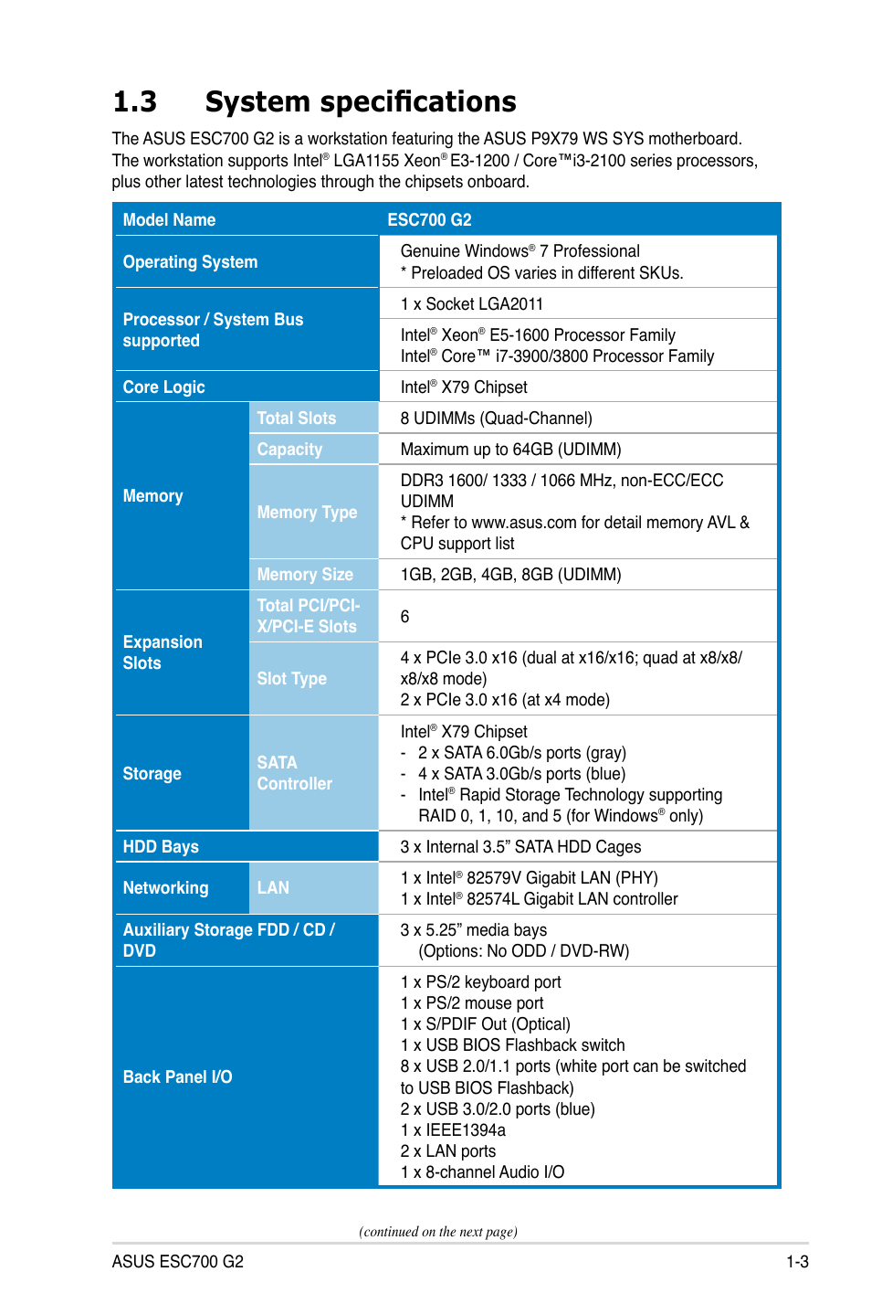 3 system specifications | Asus ESC700 G2 User Manual | Page 13 / 166