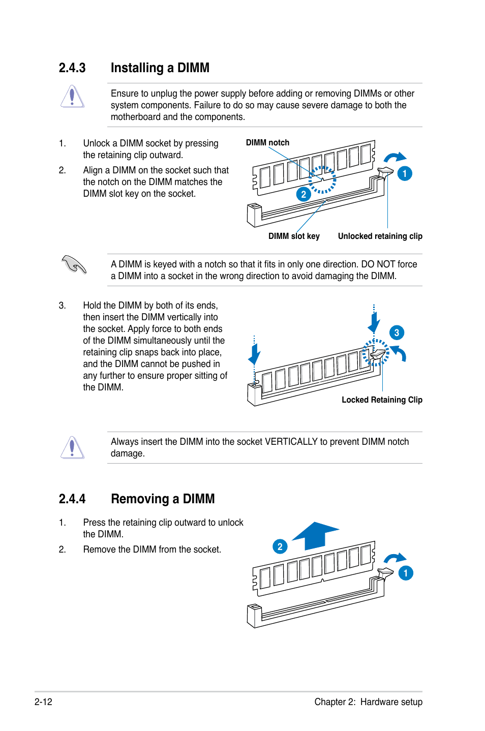 4 removing a dimm, 3 installing a dimm | Asus ESC700 G2 User Manual | Page 30 / 166