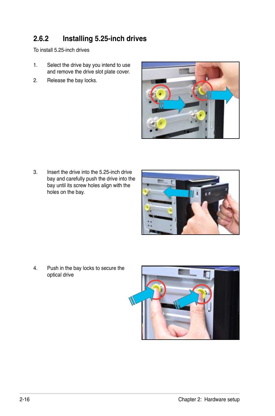 2 installing 5.25-inch drives | Asus ESC700 G2 User Manual | Page 34 / 166