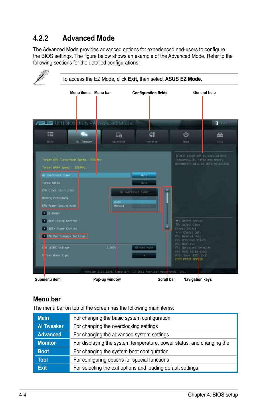 2 advanced mode, Menu bar | Asus ESC700 G2 User Manual | Page 78 / 166