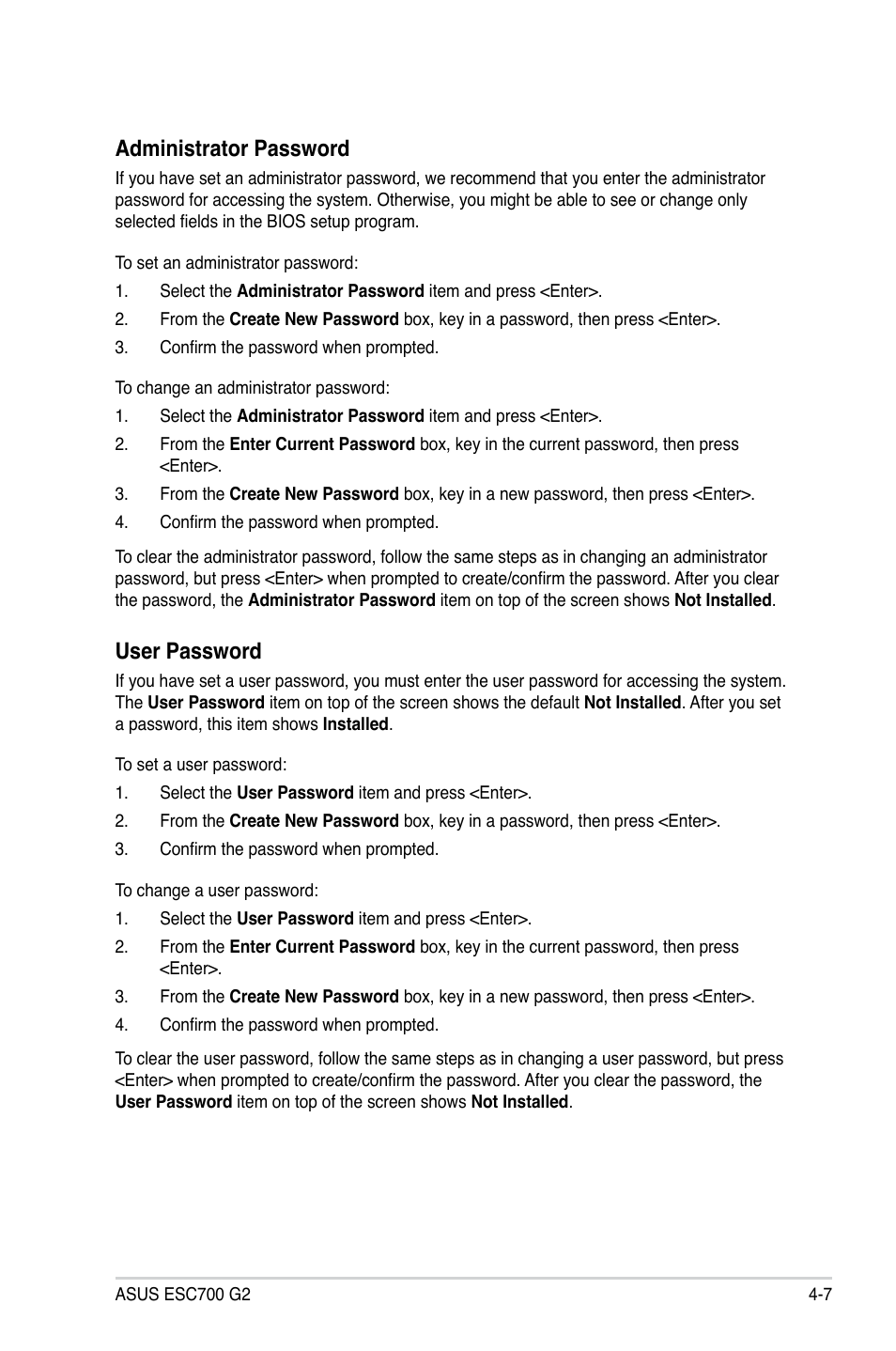 Administrator password, User password | Asus ESC700 G2 User Manual | Page 81 / 166