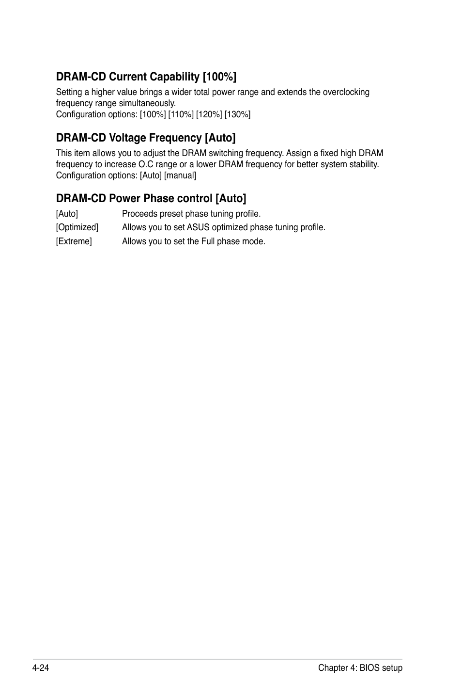 Dram-cd current capability [100, Dram-cd voltage frequency [auto, Dram-cd power phase control [auto | Asus ESC700 G2 User Manual | Page 98 / 166