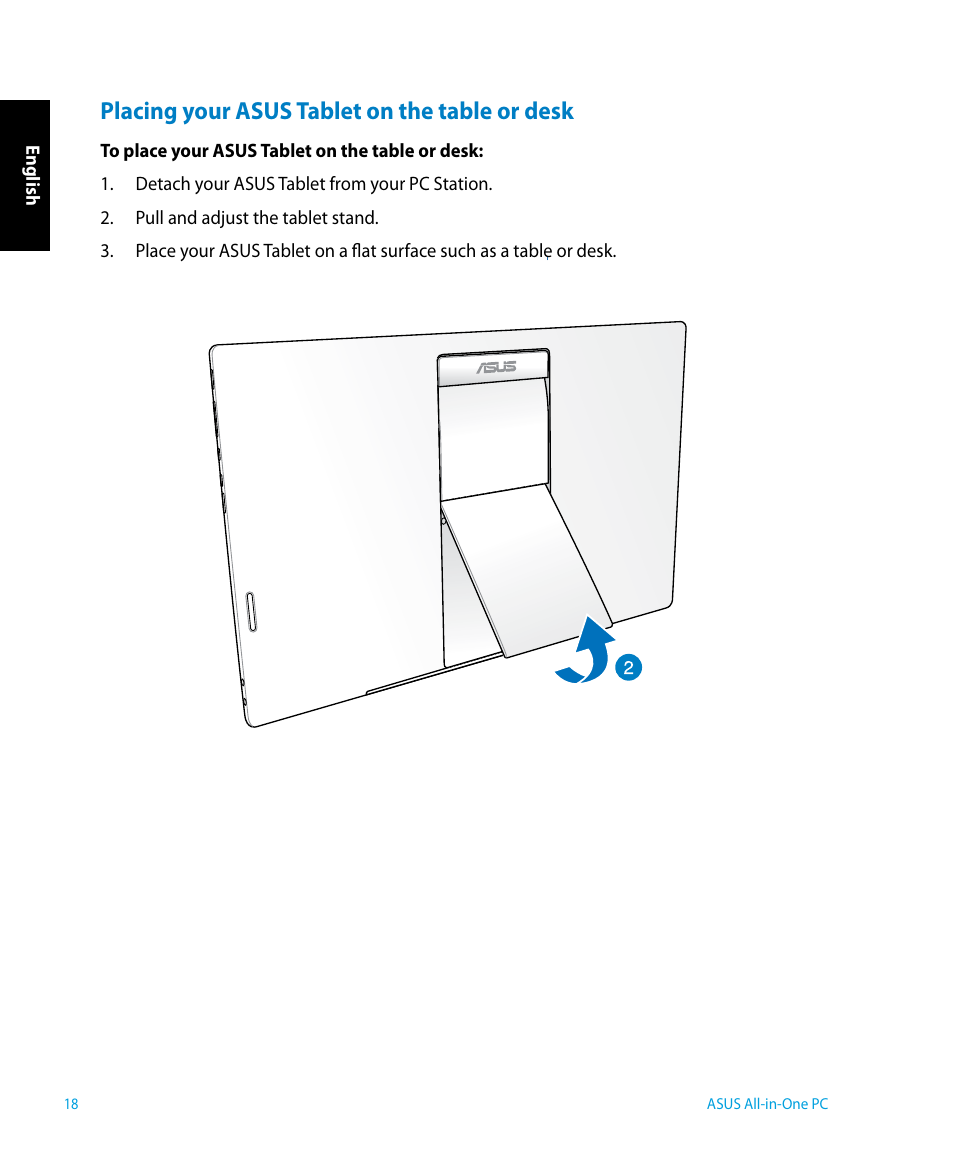 Placing your asus tablet on the table or desk | Asus P1801 User Manual | Page 18 / 58