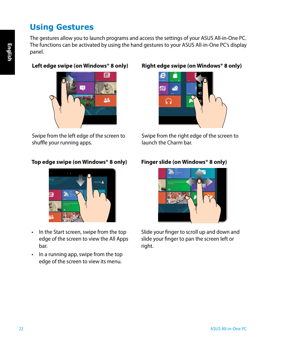 Using gestures | Asus P1801 User Manual | Page 22 / 58