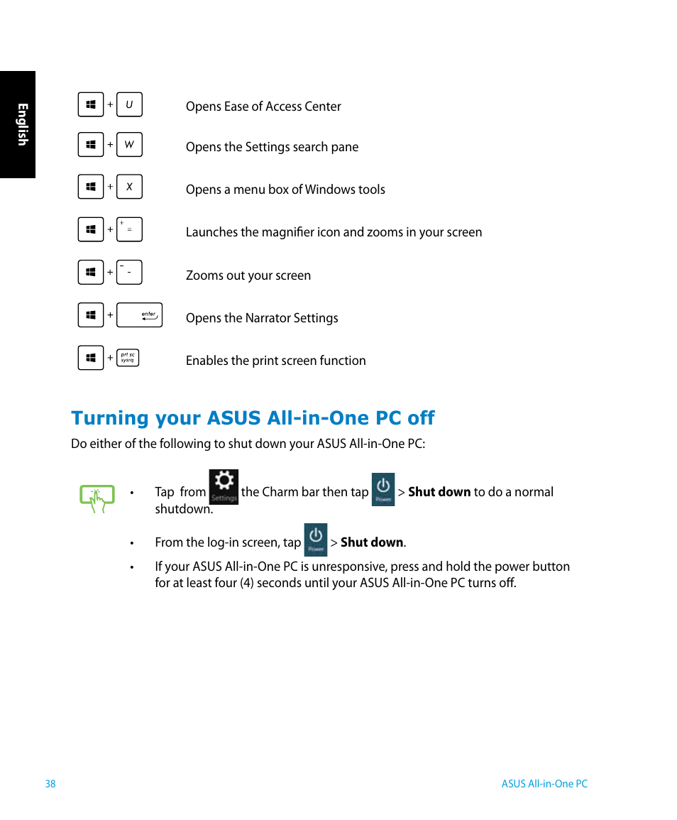 Turning your asus all-in-one pc off | Asus P1801 User Manual | Page 38 / 58