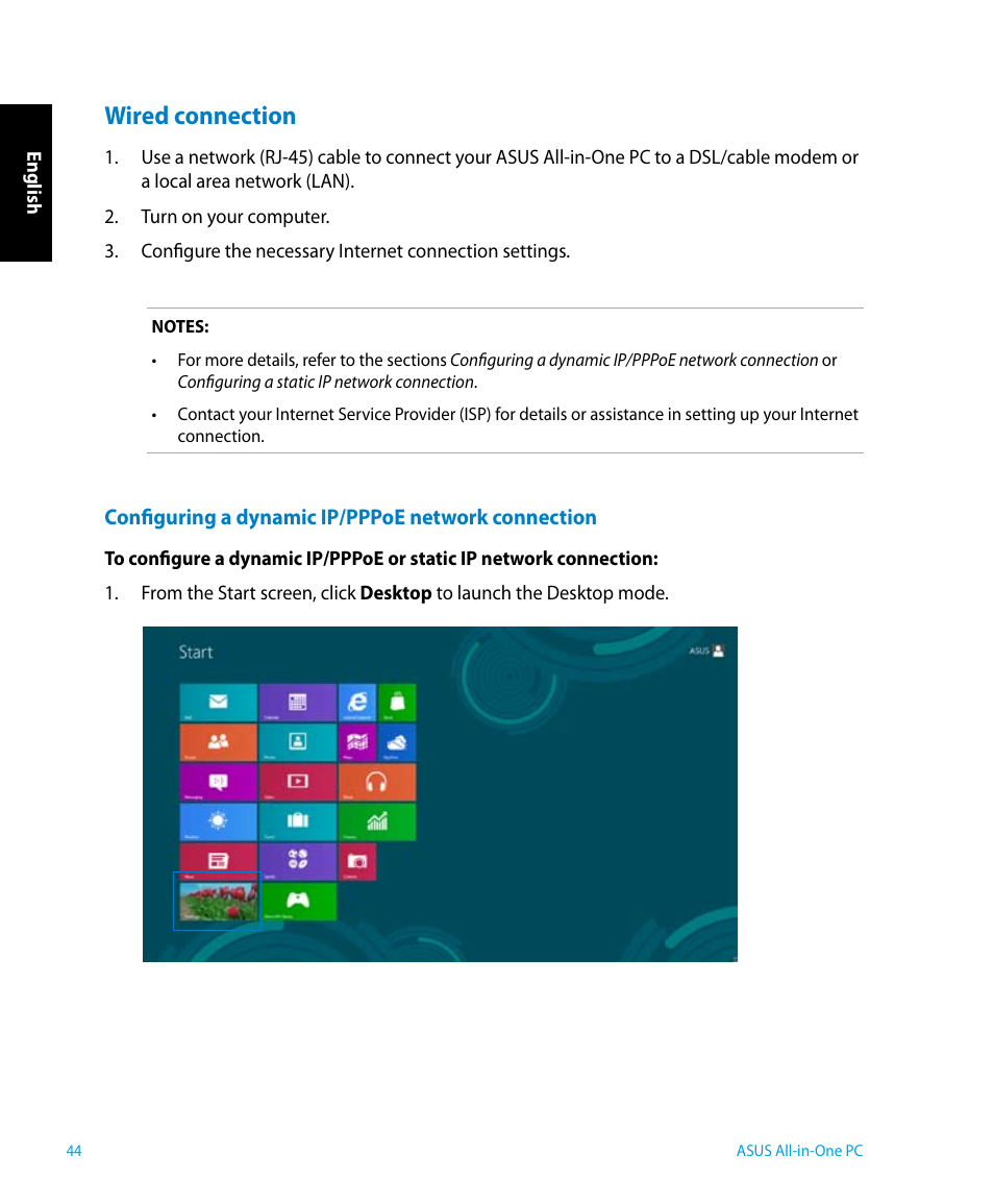 Wired connection | Asus P1801 User Manual | Page 44 / 58