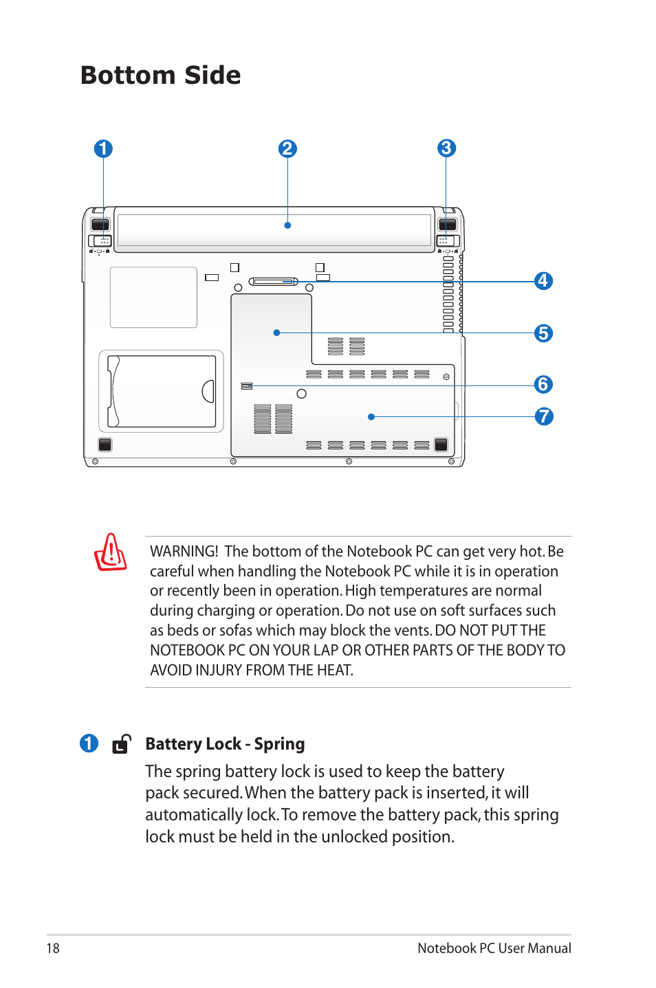 Bottom side | Asus B33E User Manual | Page 18 / 118