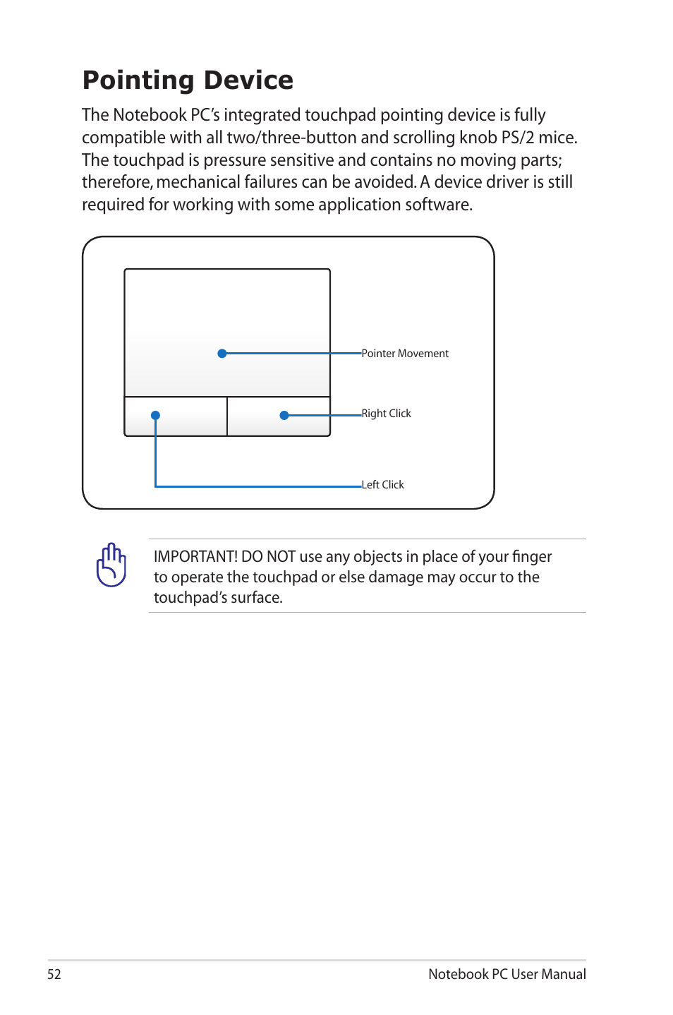 Pointing device | Asus B33E User Manual | Page 52 / 118