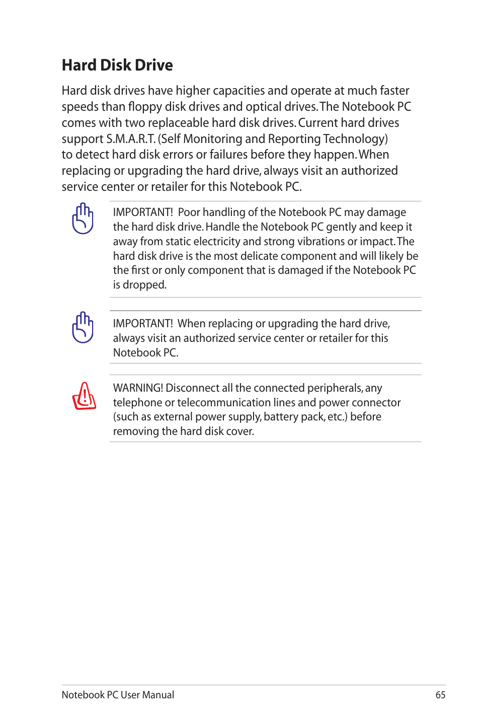 Hard disk drive | Asus B33E User Manual | Page 65 / 118