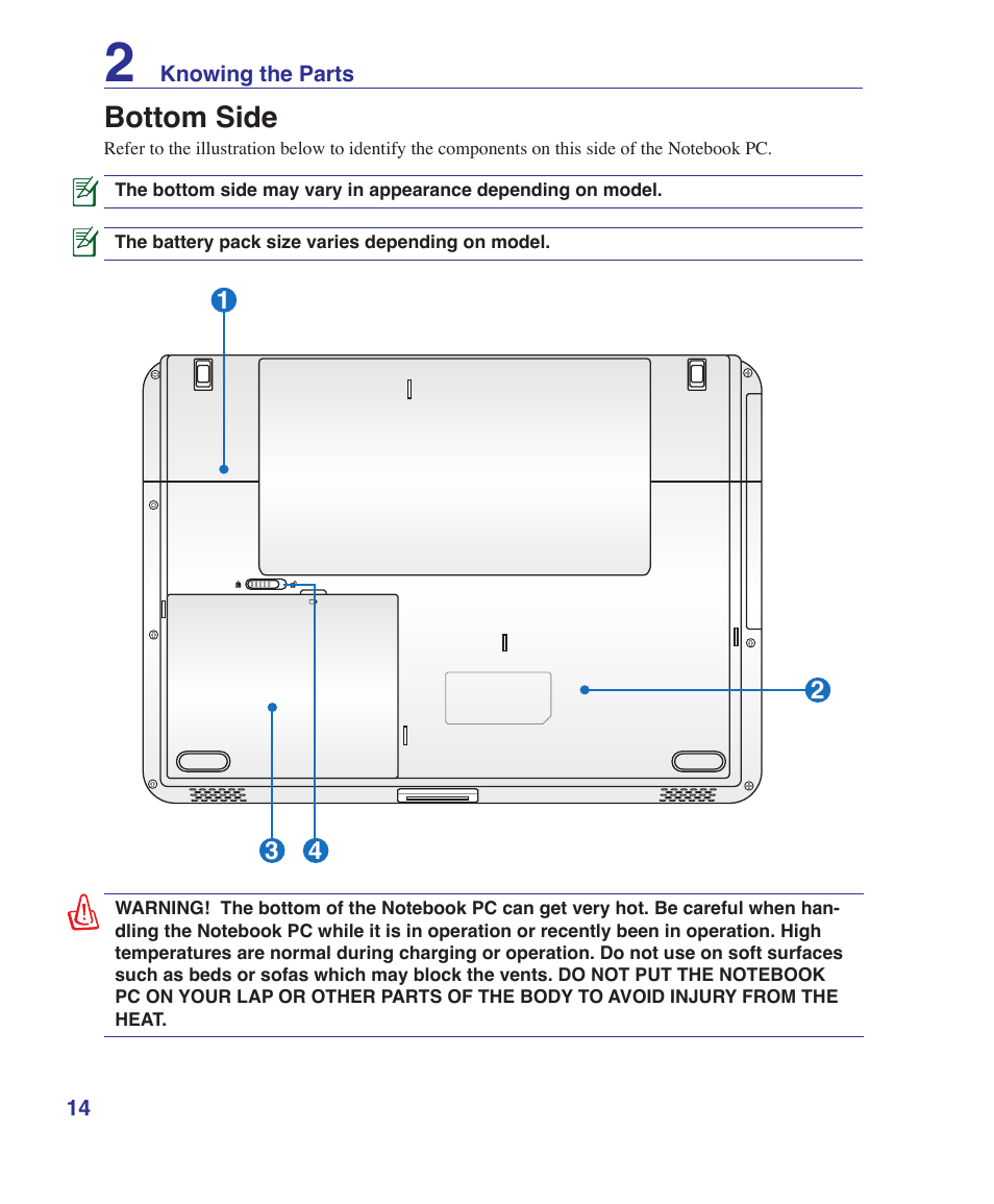 Bottom side | Asus X5DIN User Manual | Page 14 / 78