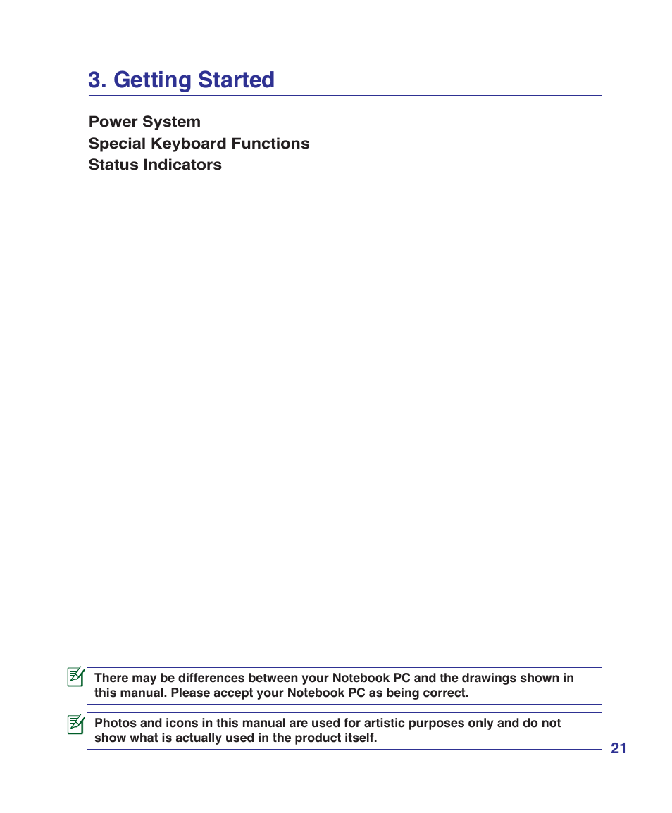 Getting started | Asus X5DIN User Manual | Page 21 / 78