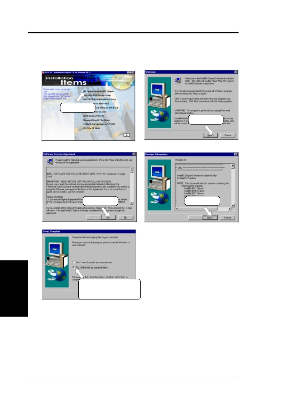 Software setup, 4 inf update utility for intel 850 chipset | Asus X900-PI4 User Manual | Page 78 / 116