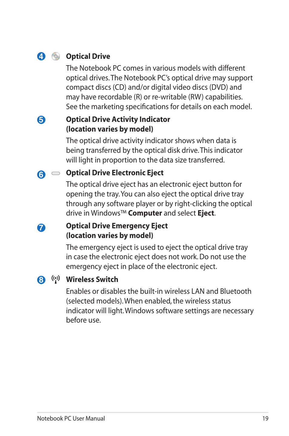 Asus X5MSM User Manual | Page 19 / 114