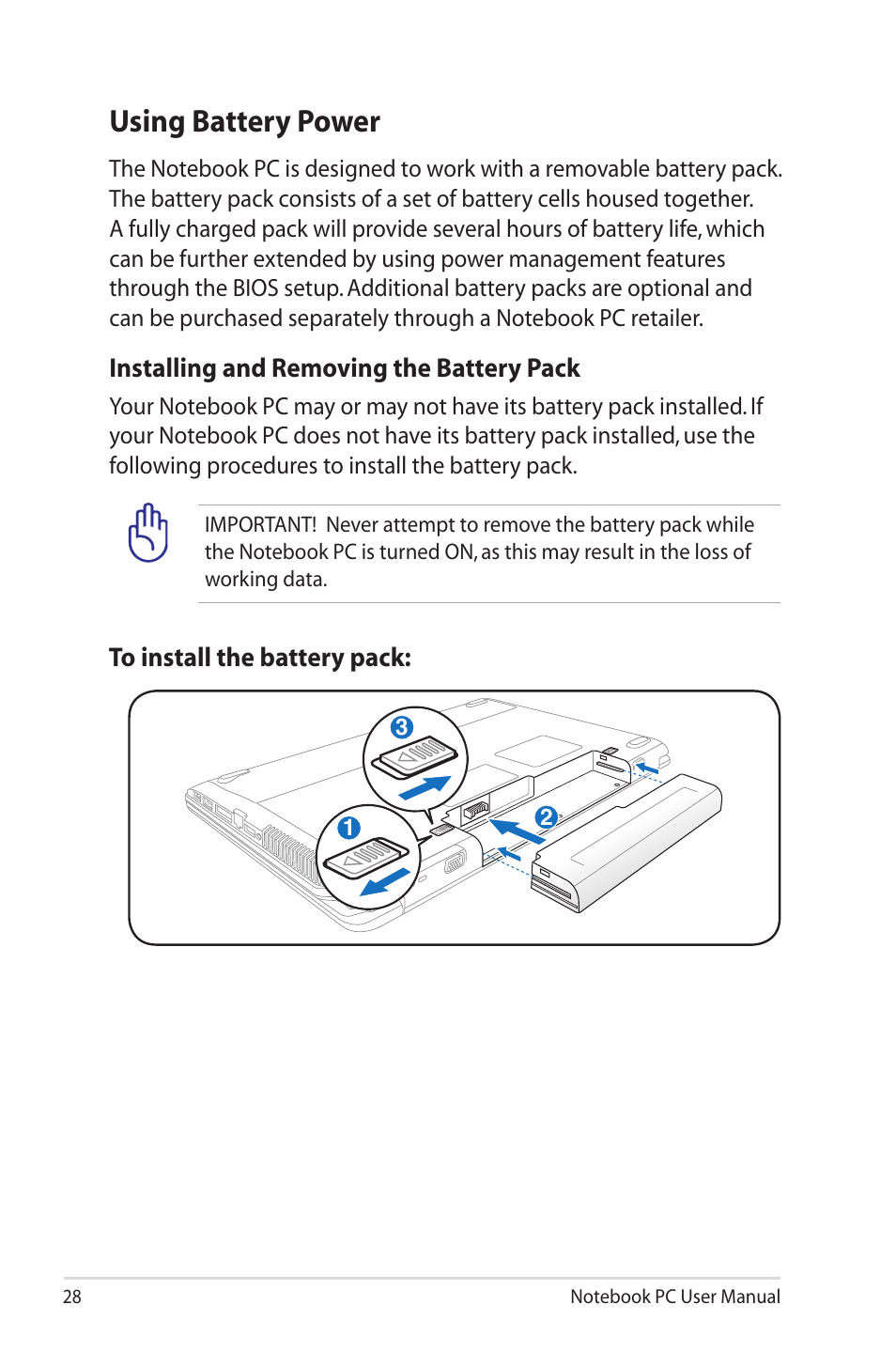 Using battery power | Asus X5MSM User Manual | Page 28 / 114