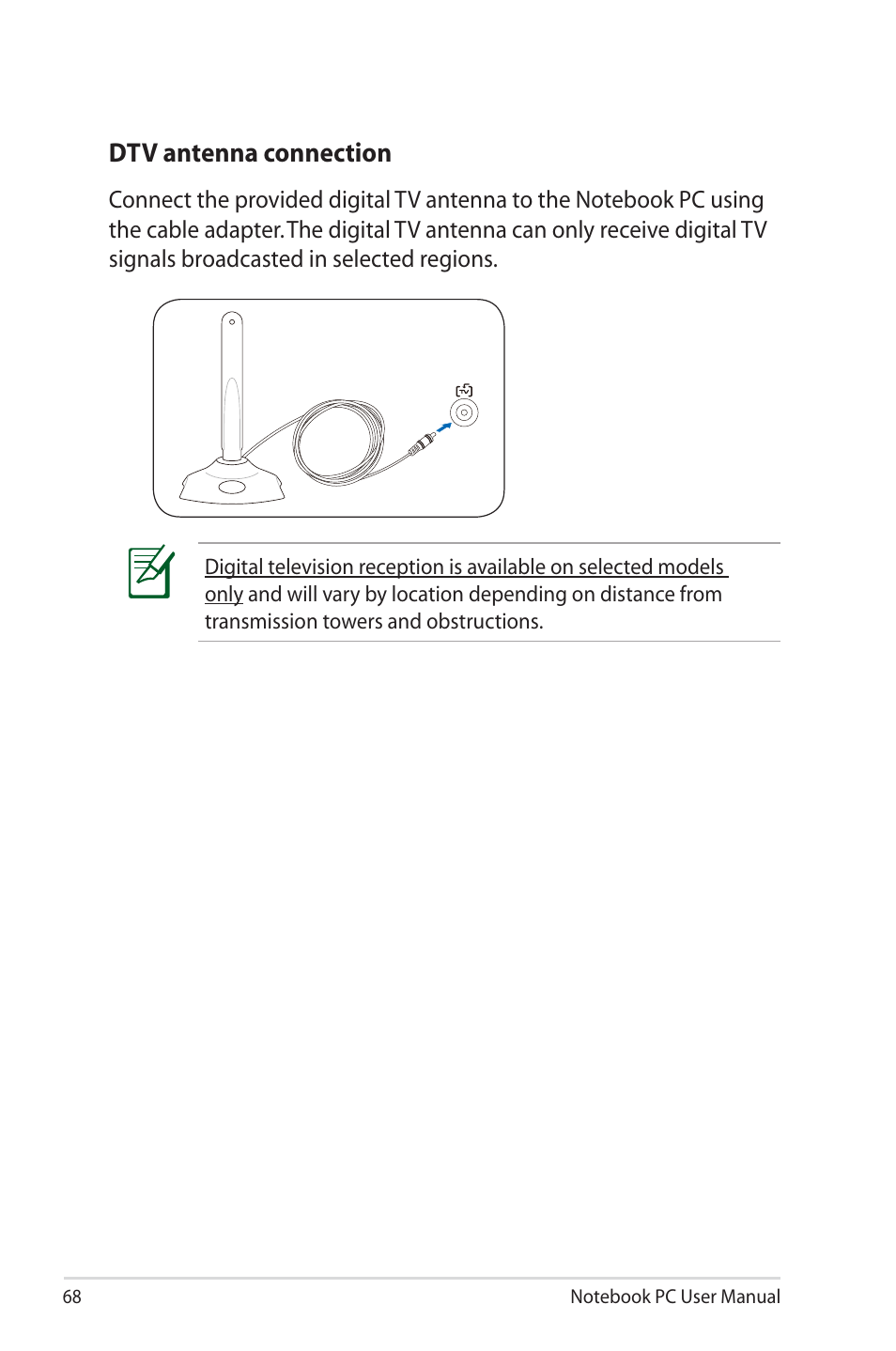 Dtv antenna connection | Asus X5MSM User Manual | Page 68 / 114