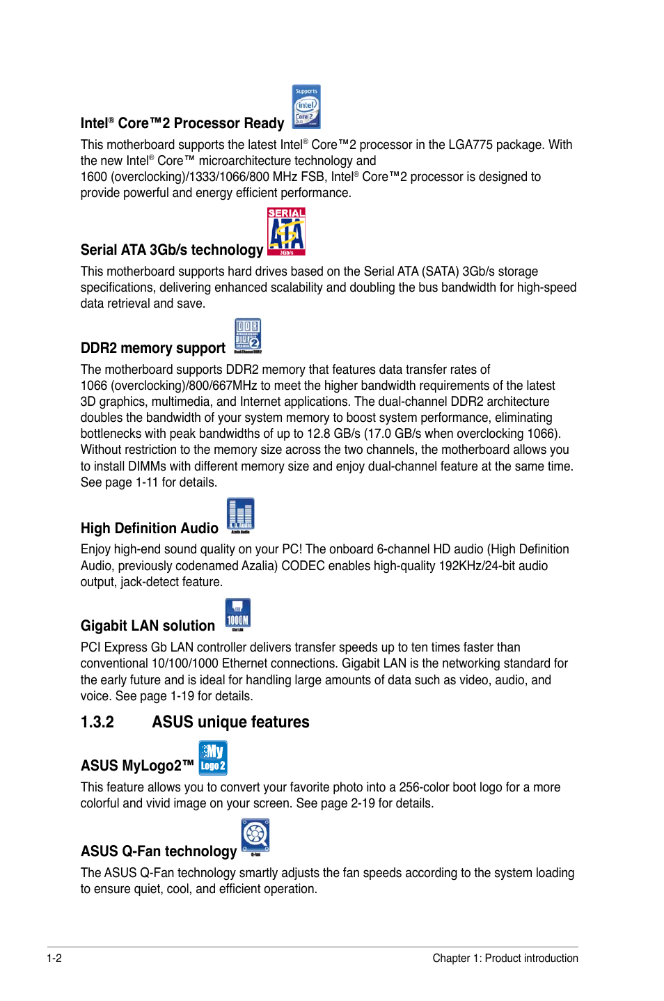 2 asus unique features, Asus unique features -2, Asus.unique.features | Asus P5KPL SE User Manual | Page 12 / 60