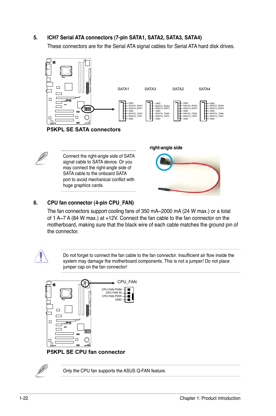 P5kpl se sata connectors, P5kpl se cpu fan connector | Asus P5KPL SE User Manual | Page 32 / 60