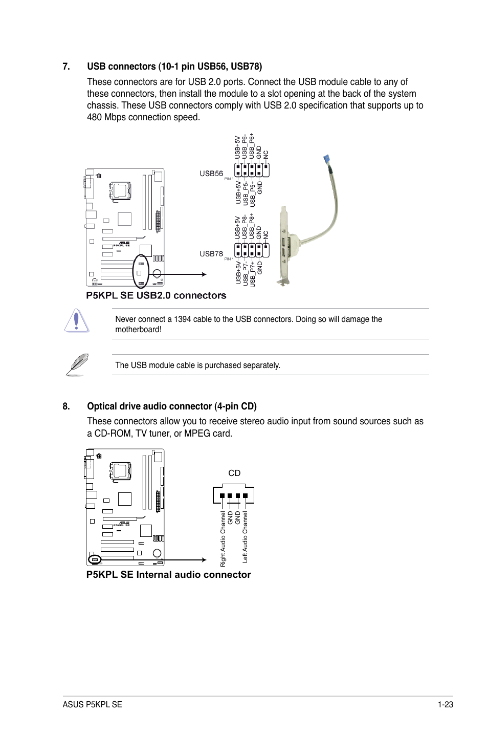 P5kpl se internal audio connector | Asus P5KPL SE User Manual | Page 33 / 60