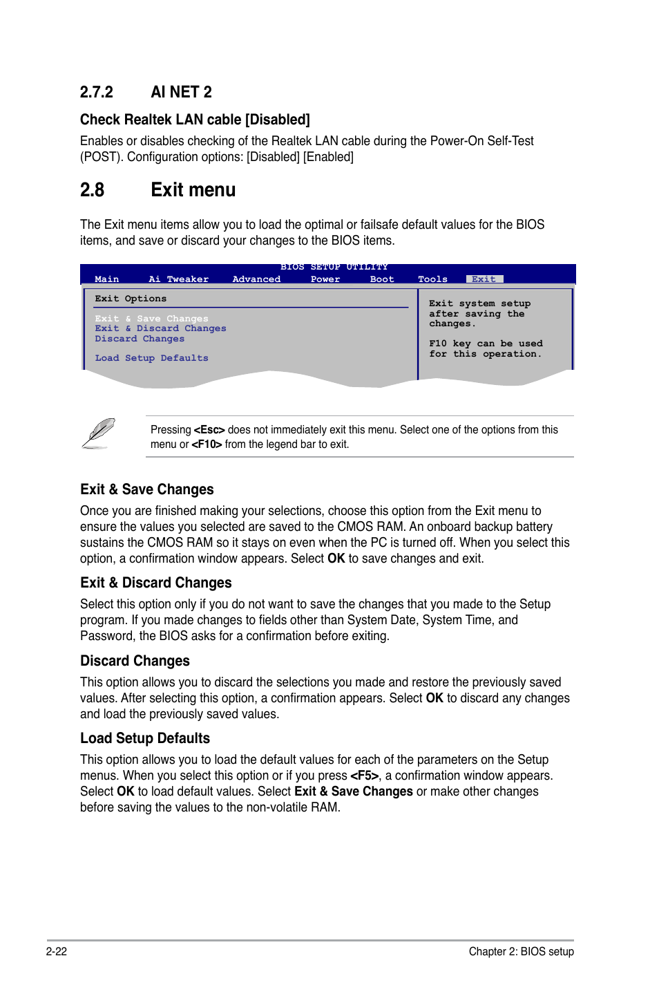 2 ai net 2, 8 exit menu, Ai net 2 -22 | Exit.menu -22, Exit.menu | Asus P5KPL SE User Manual | Page 60 / 60