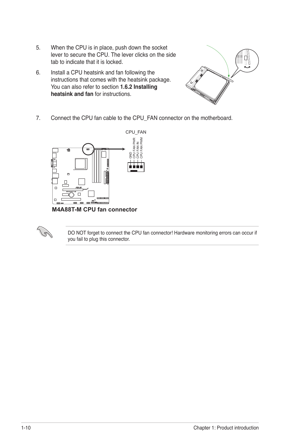 M4a88t-m cpu fan connector | Asus M4A88T-M/USB3 User Manual | Page 21 / 68