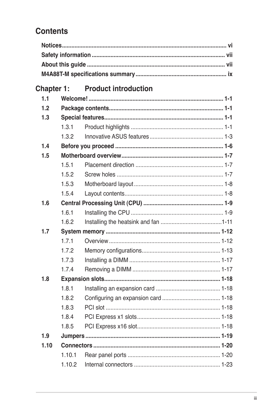 Asus M4A88T-M/USB3 User Manual | Page 3 / 68