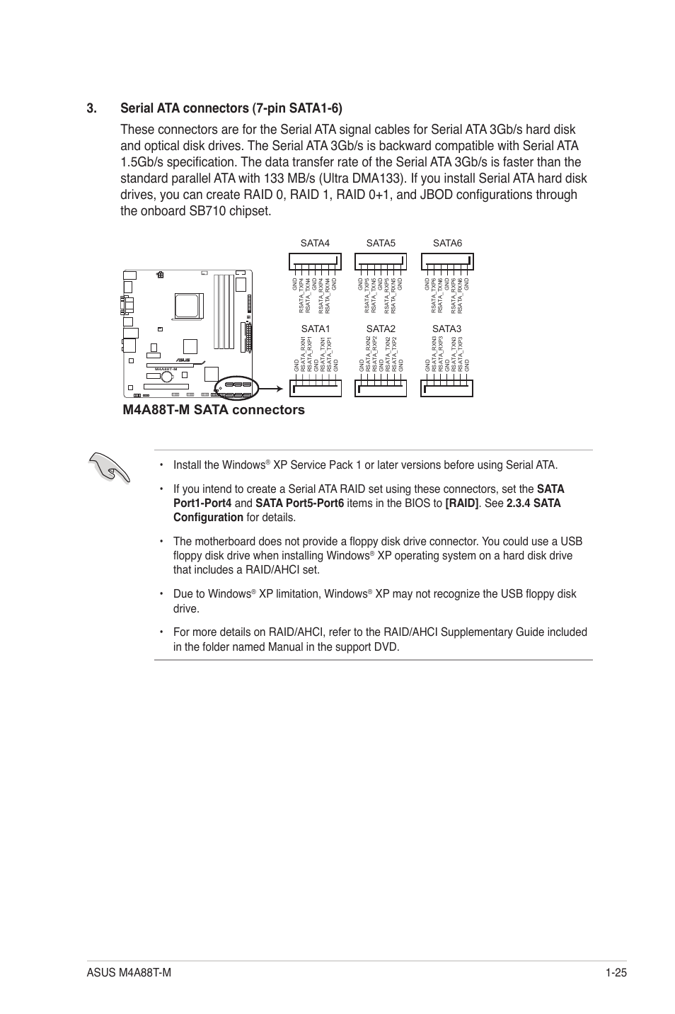 M4a88t-m sata connectors, Install the windows, Xp limitation, windows | Asus M4A88T-M/USB3 User Manual | Page 36 / 68