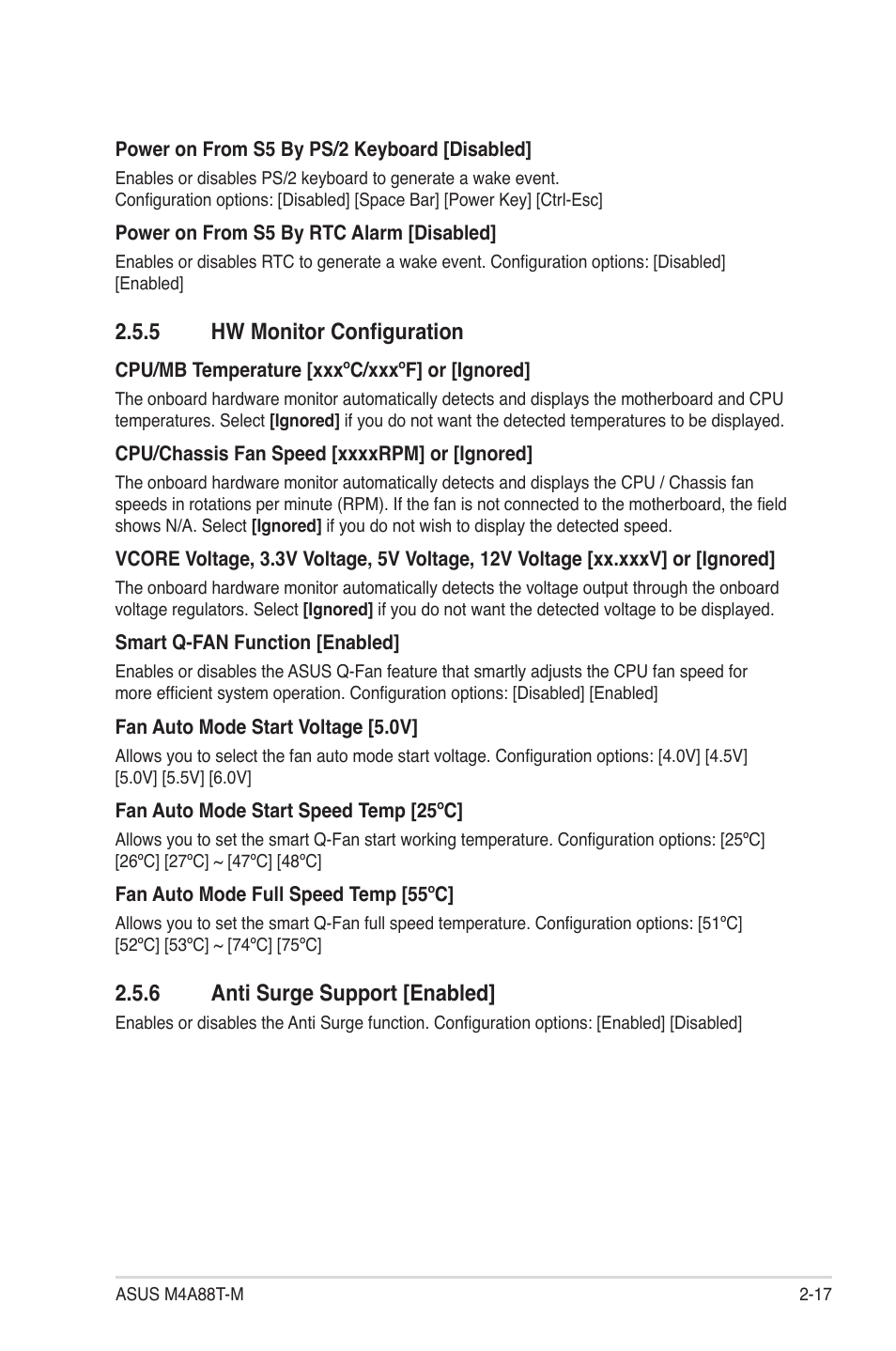 5 hw monitor configuration, 6 anti surge support [enabled | Asus M4A88T-M/USB3 User Manual | Page 60 / 68