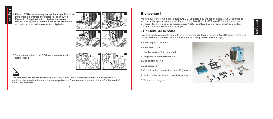 Bienvenue, Contenu de la boîte, Français | Asus Silent Square User Manual | Page 3 / 17