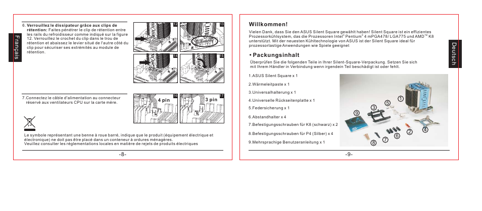 Willkommen, Deutsch français, Packungsinhalt | Asus Silent Square User Manual | Page 5 / 17