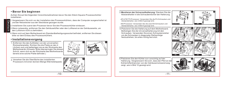 Bevor sie beginnen, Installationsvorgang, Deutsch | Asus Silent Square User Manual | Page 6 / 17