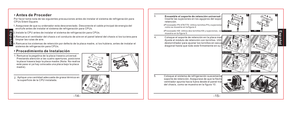 Antes de proceder, Procedimiento de instalación, Español | Asus Silent Square User Manual | Page 8 / 17