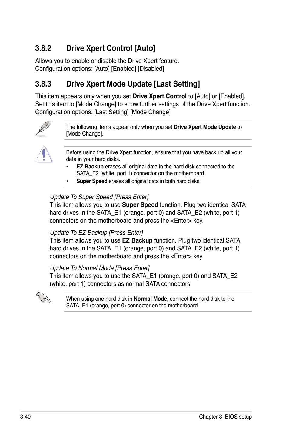 2 drive xpert control [auto, 3 drive xpert mode update [last setting, Drive xpert control [auto] -40 | Drive xpert mode update [last setting] -40 | Asus P5Q User Manual | Page 106 / 184