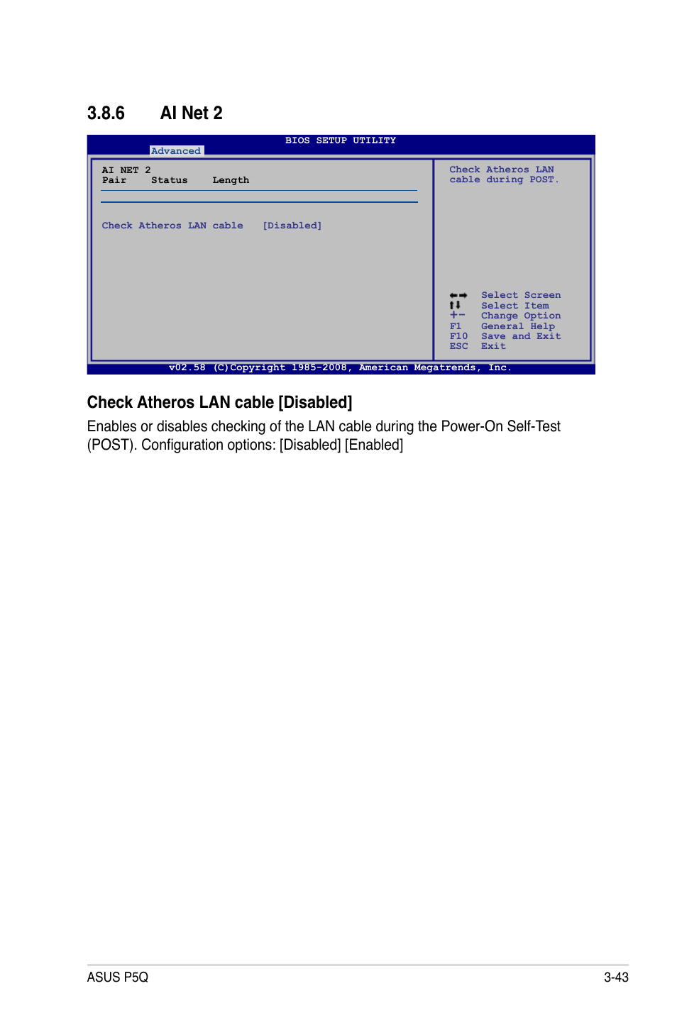 6 ai net 2, Ai net 2 -43, Check atheros lan cable [disabled | Asus P5Q User Manual | Page 109 / 184