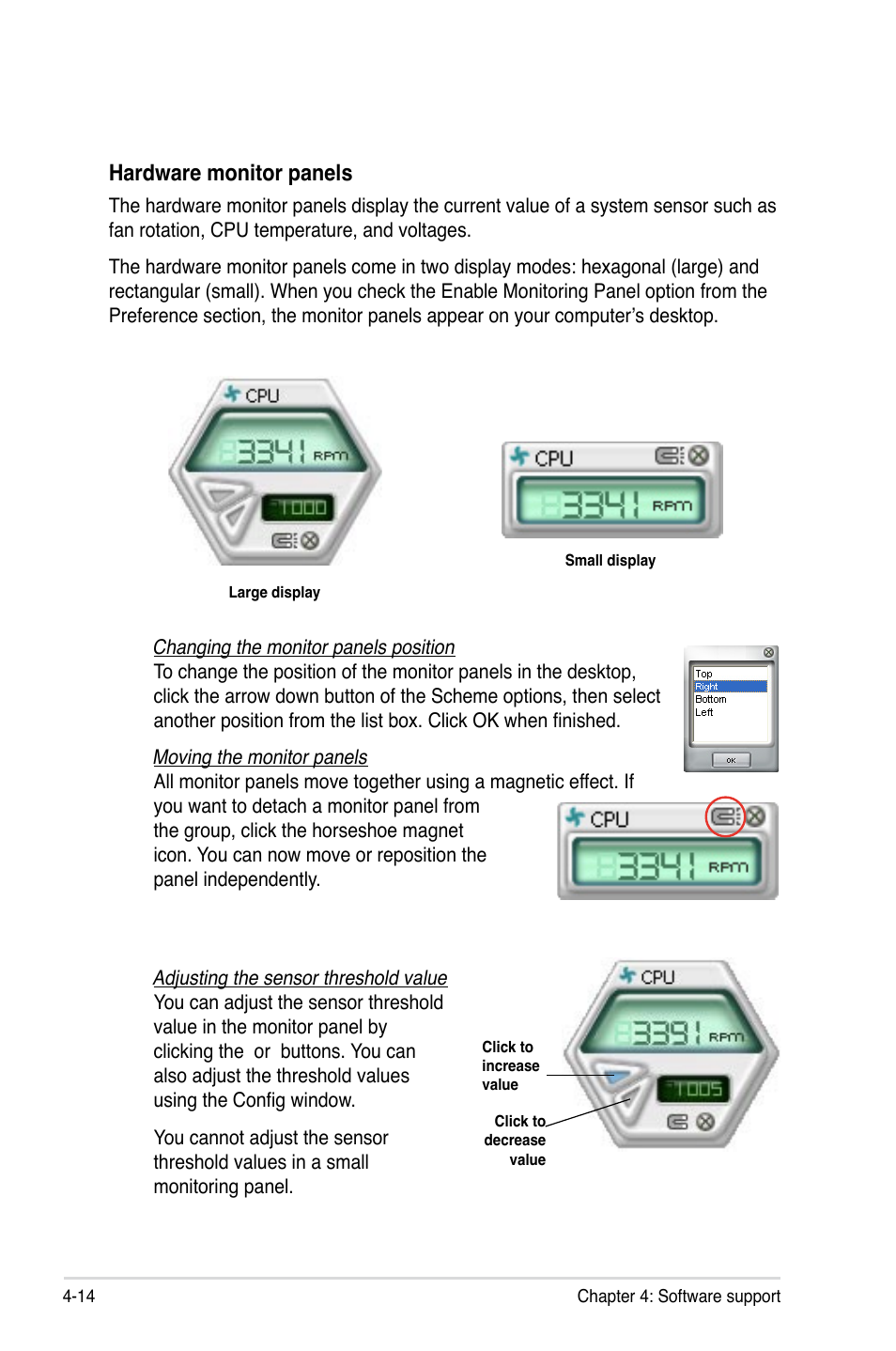 Hardware monitor panels | Asus P5Q User Manual | Page 126 / 184