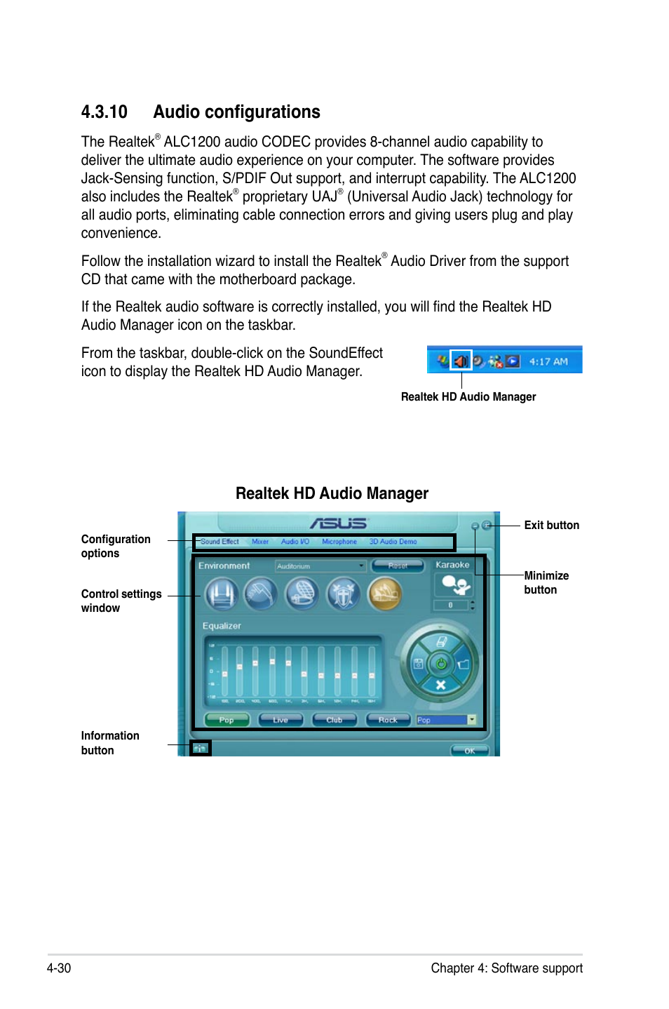 10 audio configurations, 10 audio configurations -30, Realtek hd audio manager | Asus P5Q User Manual | Page 142 / 184