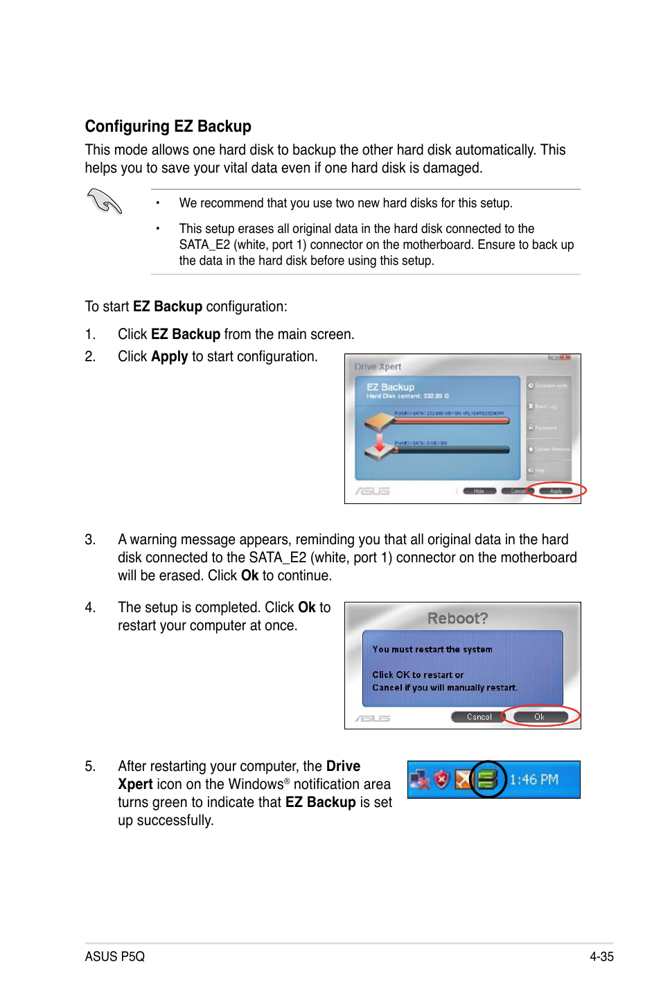 Configuring ez backup | Asus P5Q User Manual | Page 147 / 184