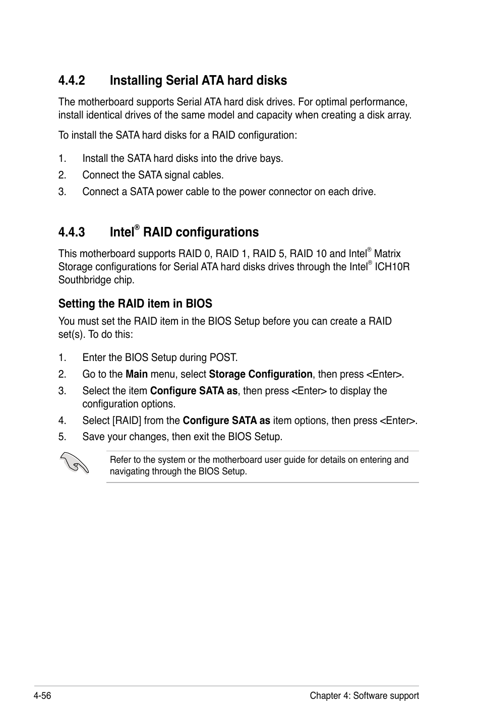 2 installing serial ata hard disks, 3 intel® raid configurations, Installing serial ata hard disks -56 | Intel, Raid configurations -56, 3 intel, Raid configurations | Asus P5Q User Manual | Page 168 / 184